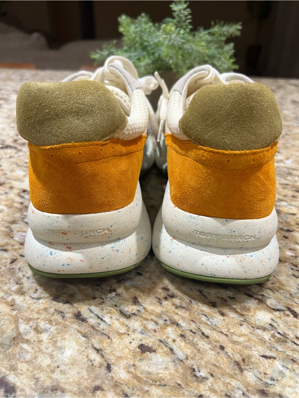 Tory Burch Good Luck Trainer Ivory Cream Vibrant Green w/ Speckles Sneakers 10 - Picture 9 of 11